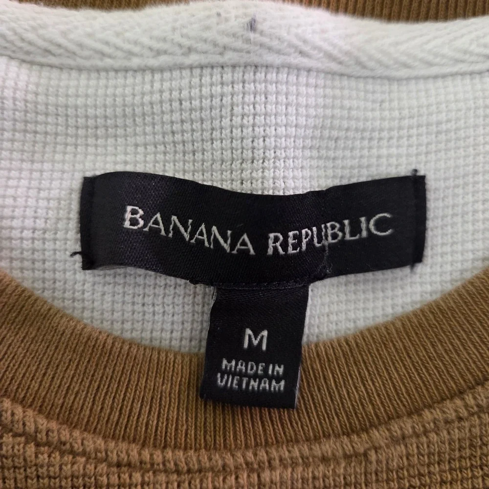 Banana Republic Mens M Brown Waffle Knit Thermal Long‎ Sleeve Crewneck Shirt